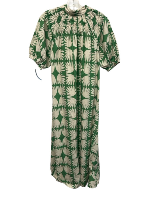 Sunshine Tienda Size XS Green & White Cotton 1/2 Sleeve Palm Frond Print Dress Green & White / XS