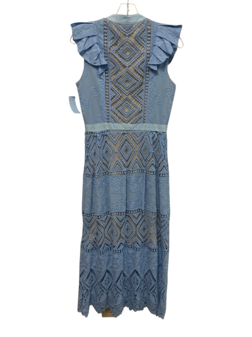 Hunter Bell Size 2 Light Blue & Beige Flutter Cap sleeve Lace Detail Midi Dress Light Blue & Beige / 2