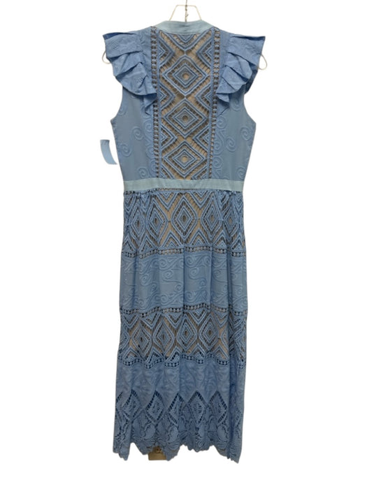 Hunter Bell Size 2 Light Blue & Beige Flutter Cap sleeve Lace Detail Midi Dress Light Blue & Beige / 2