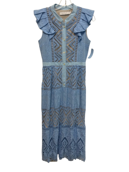 Hunter Bell Size 2 Light Blue & Beige Flutter Cap sleeve Lace Detail Midi Dress Light Blue & Beige / 2
