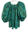 Rhode Size XS Blue & Green Cotton Abstract Tie Back Puff Sleeve Top Blue & Green / XS