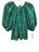 Rhode Size XS Blue & Green Cotton Abstract Tie Back Puff Sleeve Top Blue & Green / XS