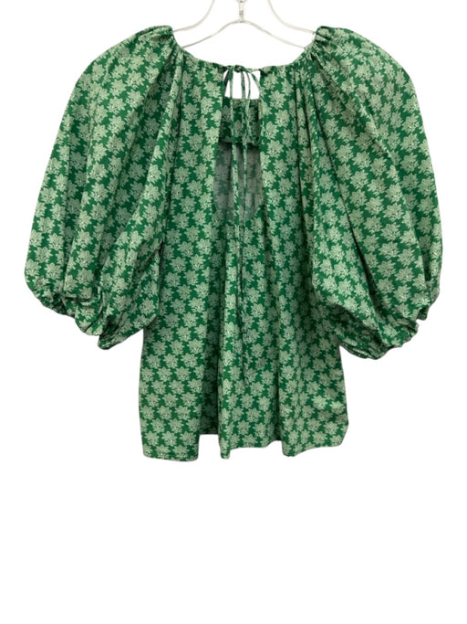 Rhode Size XS Green & Cream Cotton Blend Flowers Tie Back Puff Sleeve Top Green & Cream / XS