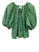 Rhode Size XS Green & Cream Cotton Blend Flowers Tie Back Puff Sleeve Top Green & Cream / XS