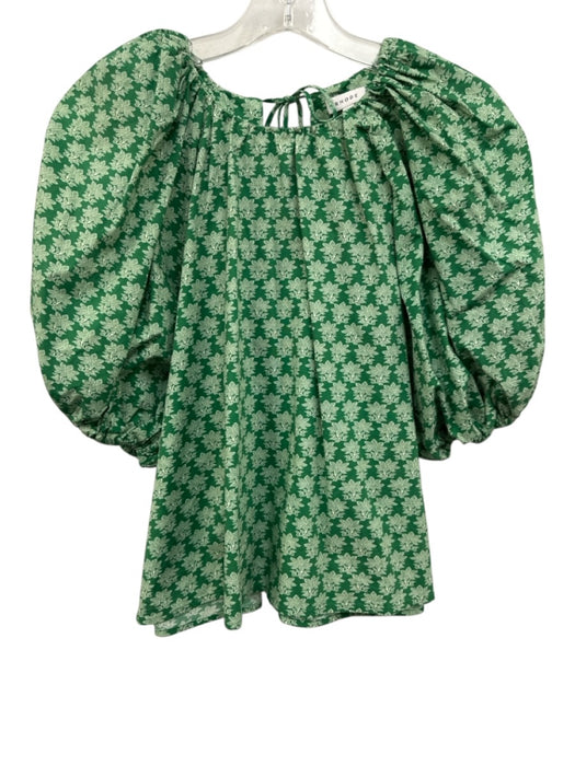 Rhode Size XS Green & Cream Cotton Blend Flowers Tie Back Puff Sleeve Top Green & Cream / XS