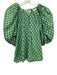 Rhode Size XS Green & Cream Cotton Blend Flowers Tie Back Puff Sleeve Top Green & Cream / XS