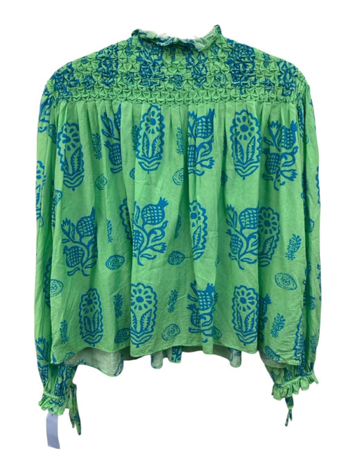 Rhode Size XS Green & Blue Viscose Blend shirred yoke Abstract Floral Top Green & Blue / XS