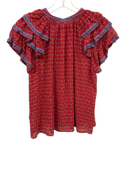Ulla Johnson Size 0 Red, Blue, White Silk Geometric Tassel Tie Detail Top Red, Blue, White / 0