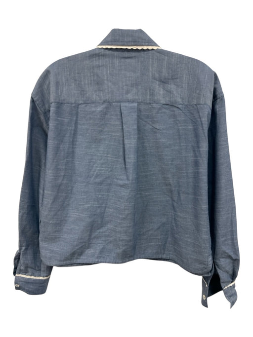 Tuckernuck Size XS Blue & White Cotton Crochet Lace scallop trim Long Sleeve Top Blue & White / XS