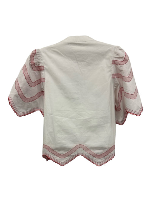 Hyacinth House Size XS White & Red Cotton Embroidered Zig Zag Scalloped Trim Top White & Red / XS