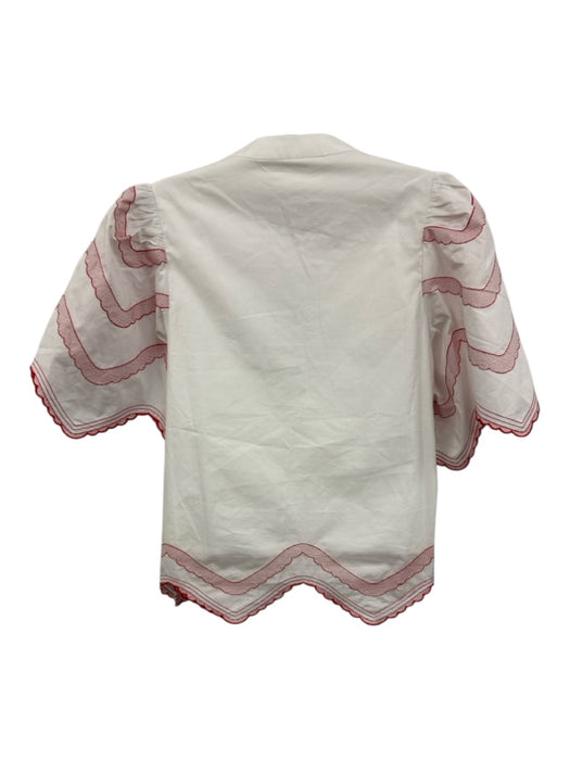 Hyacinth House Size XS White & Red Cotton Embroidered Zig Zag Scalloped Trim Top White & Red / XS