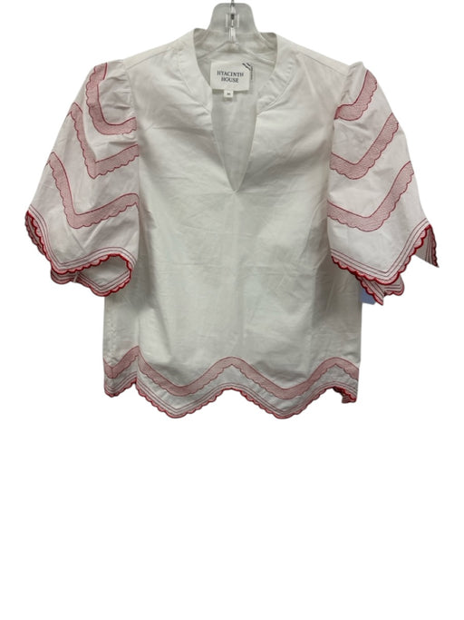 Hyacinth House Size XS White & Red Cotton Embroidered Zig Zag Scalloped Trim Top White & Red / XS