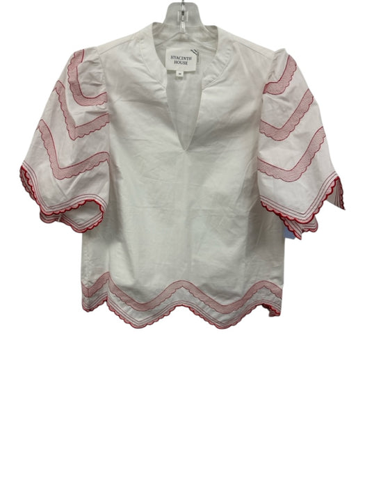 Hyacinth House Size XS White & Red Cotton Embroidered Zig Zag Scalloped Trim Top White & Red / XS