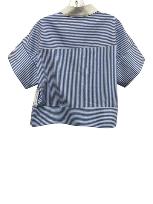 Tuckernuck Size XS Blue & White Polyester Blend Stripe high neck Button Down Top Blue & White / XS