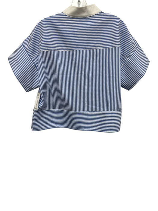 Tuckernuck Size XS Blue & White Polyester Blend Stripe high neck Button Down Top Blue & White / XS