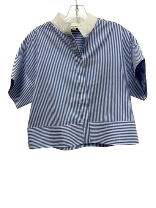 Tuckernuck Size XS Blue & White Polyester Blend Stripe high neck Button Down Top Blue & White / XS