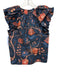 Ulla Johnson Size 0 Navy Blue & Red Cotton Botanical Tie Neck Top Navy Blue & Red / 0