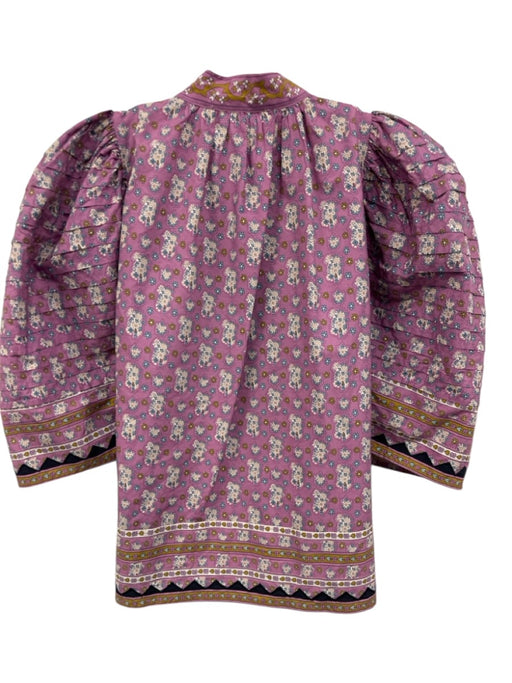 Sea New York Size XS Purple, Blue, Yellow Cotton Pleated Lace Up Front Top Purple, Blue, Yellow / XS