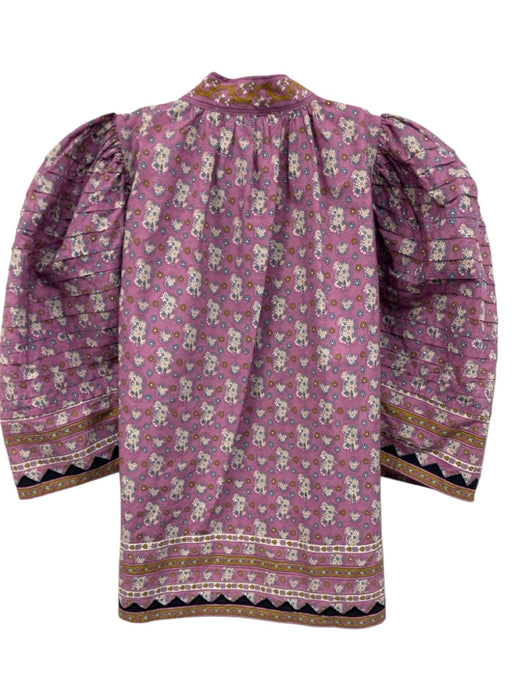 Sea New York Size XS Purple, Blue, Yellow Cotton Pleated Lace Up Front Top Purple, Blue, Yellow / XS