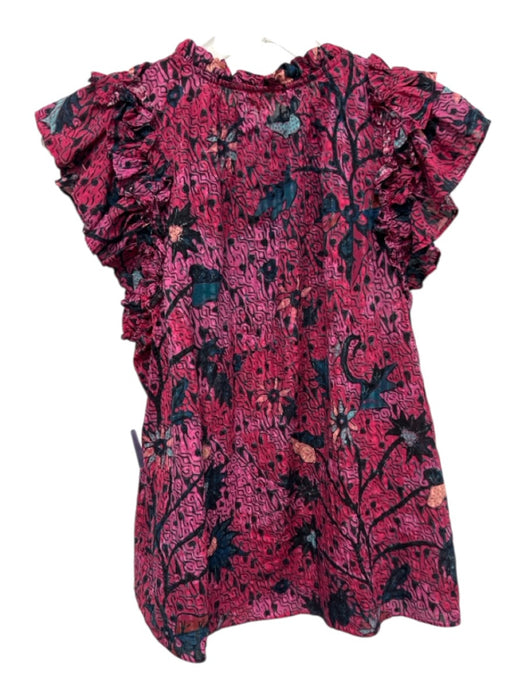 Ulla Johnson Size 2 Magenta Pink & Blue Cotton Blend Abstract Floral Top Magenta Pink & Blue / 2
