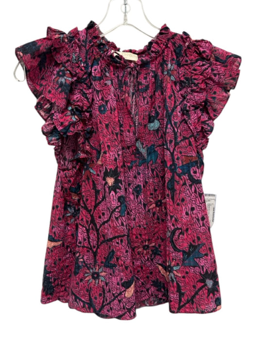 Ulla Johnson Size 2 Magenta Pink & Blue Cotton Blend Abstract Floral Top Magenta Pink & Blue / 2
