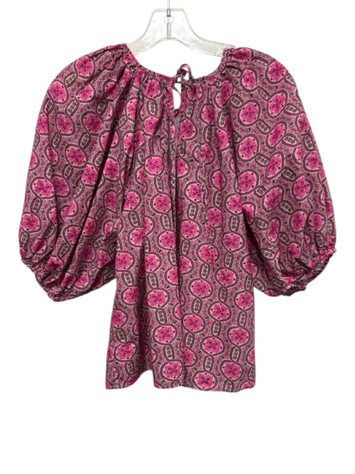 Rhode Size XS Pink & Brown Cotton Abstract Tie Back Puff Sleeve Top Pink & Brown / XS