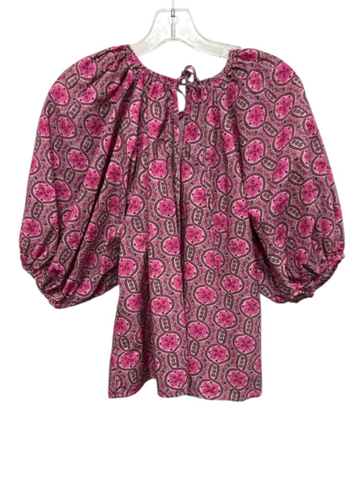 Rhode Size XS Pink & Brown Cotton Abstract Tie Back Puff Sleeve Top Pink & Brown / XS
