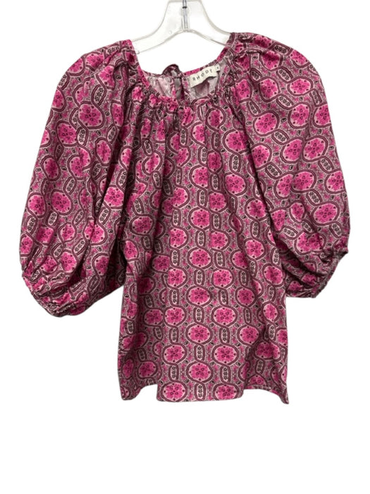 Rhode Size XS Pink & Brown Cotton Abstract Tie Back Puff Sleeve Top Pink & Brown / XS
