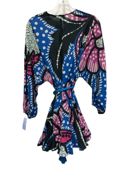 Rhode Size XS Black, Blue, Purple Cotton Abstract Long Balloon Sleeve Mini Dress Black, Blue, Purple / XS