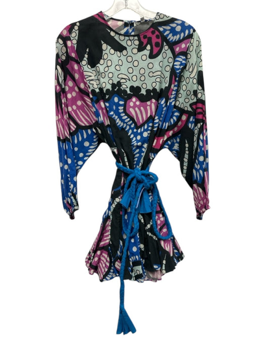 Rhode Size XS Black, Blue, Purple Cotton Abstract Long Balloon Sleeve Mini Dress Black, Blue, Purple / XS