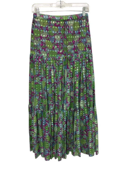 Alexis Size XS Green, Purple, Blue Cotton Floral Elastic Waist Maxi Skirt Green, Purple, Blue / XS