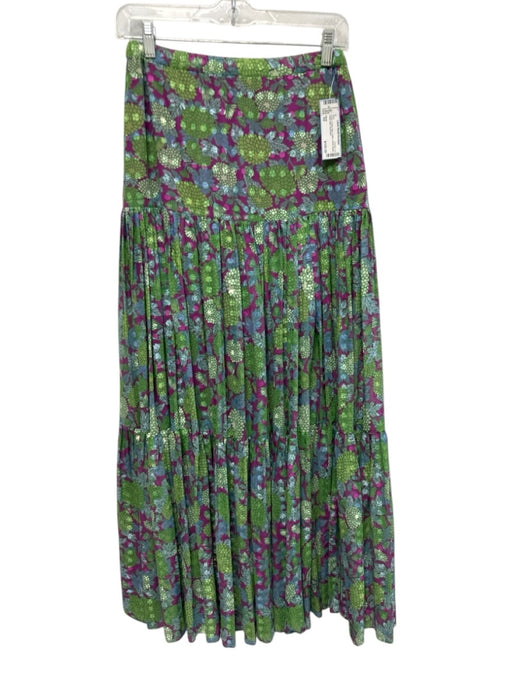 Alexis Size XS Green, Purple, Blue Cotton Floral Elastic Waist Maxi Skirt Green, Purple, Blue / XS
