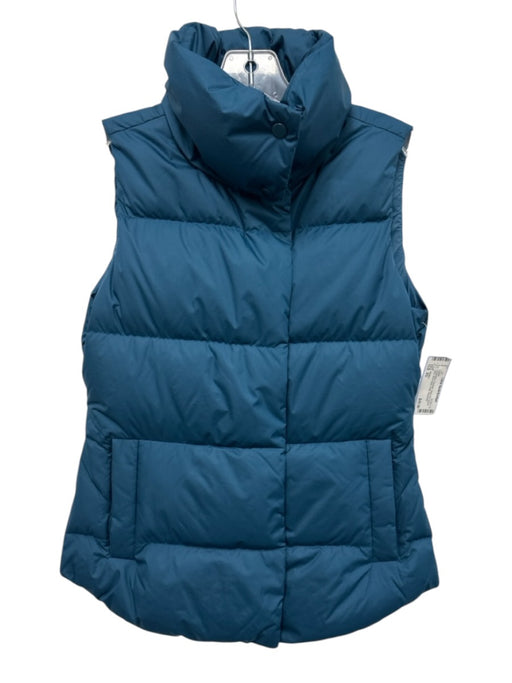 Athleta Size XS Teal Blue Polyester Down Fill Snap & Zip Mock Neck Puffer Vest Teal Blue / XS