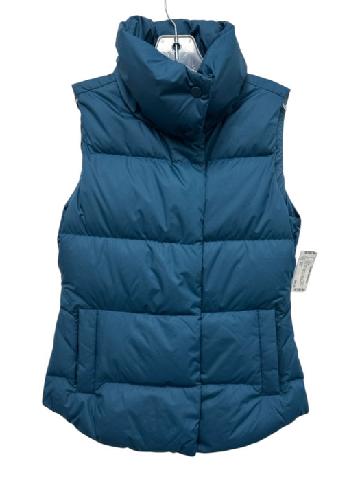 Athleta Size XS Teal Blue Polyester Down Fill Snap & Zip Mock Neck Puffer Vest Teal Blue / XS