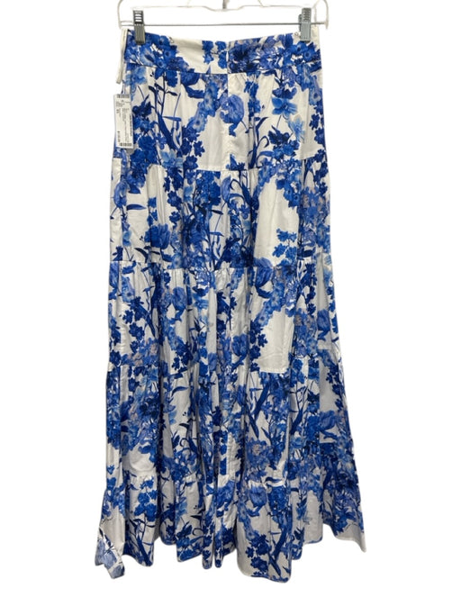 Cara Cara Size XS Blue & White Cotton Floral Button Down Maxi Skirt Blue & White / XS