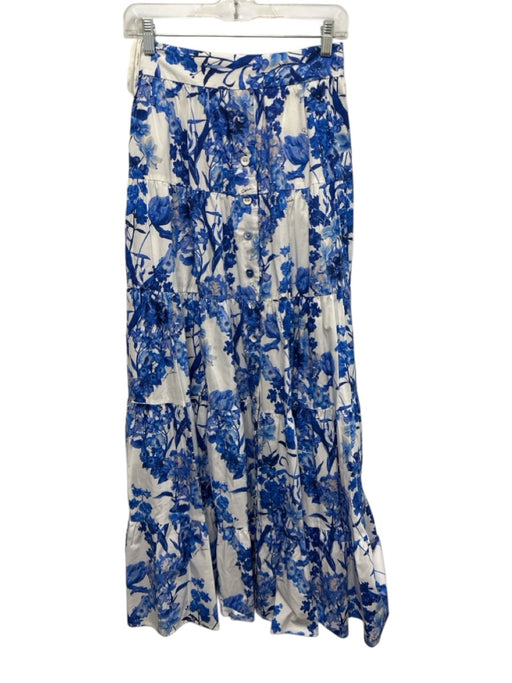 Cara Cara Size XS Blue & White Cotton Floral Button Down Maxi Skirt Blue & White / XS