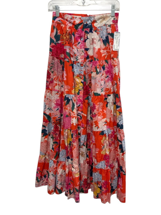 Cara Cara Size XS Orange, Pink, Multi Cotton Floral Button Down Maxi Skirt Orange, Pink, Multi / XS