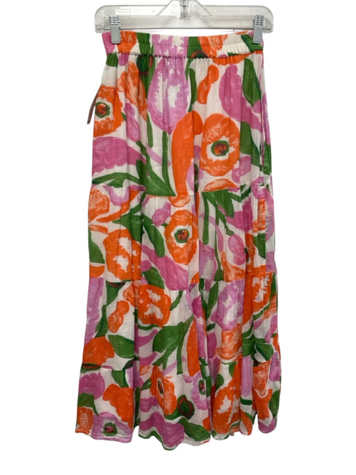 Banjanan Size XS Orange, Pink, Green Cotton Abstract Floral Gathered Midi Skirt Orange, Pink, Green / XS