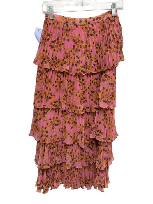 Alexis Size XS Pink, Yellow, Blue Polyester Pleated Floral Tiered Midi Skirt Pink, Yellow, Blue / XS