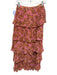 Alexis Size XS Pink, Yellow, Blue Polyester Pleated Floral Tiered Midi Skirt Pink, Yellow, Blue / XS
