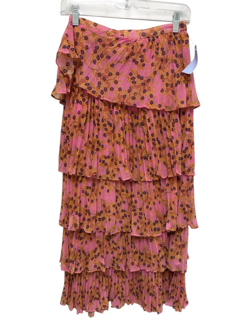 Alexis Size XS Pink, Yellow, Blue Polyester Pleated Floral Tiered Midi Skirt Pink, Yellow, Blue / XS