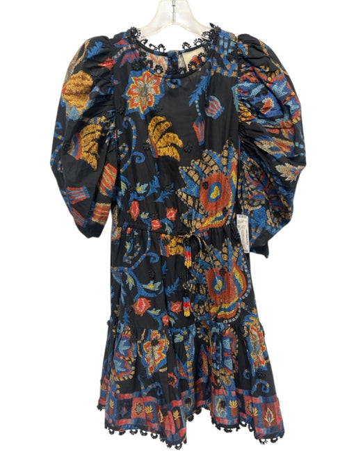 Farm Rio Size XS Blue, Red, Yellow Cotton Long puff sleeve Floral Dress Blue, Red, Yellow / XS