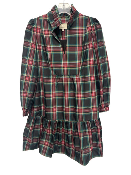 Tuckernuck Size XS Green, Red, Black Polyester Long Sleeve Plaid Gathered Dress Green, Red, Black / XS