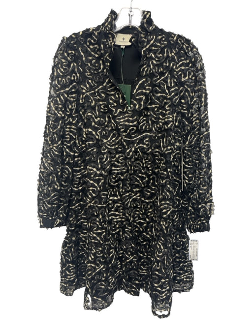 Tuckernuck Size XS Black & Gold Polyester Long puff sleeve Abstract Print Dress Black & Gold / XS