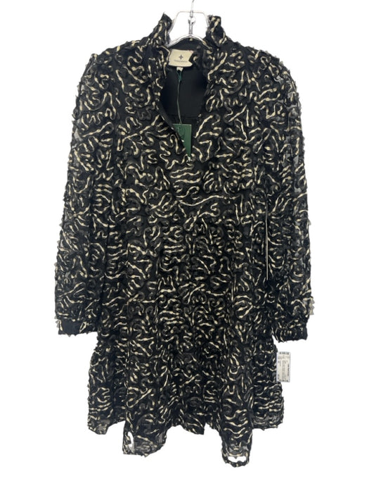 Tuckernuck Size XS Black & Gold Polyester Long puff sleeve Abstract Print Dress Black & Gold / XS