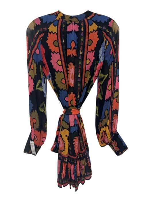 Farm Rio Size XS Black, Pink, Blue Viscose Long Sleeve Floral Button Front Dress Black, Pink, Blue / XS