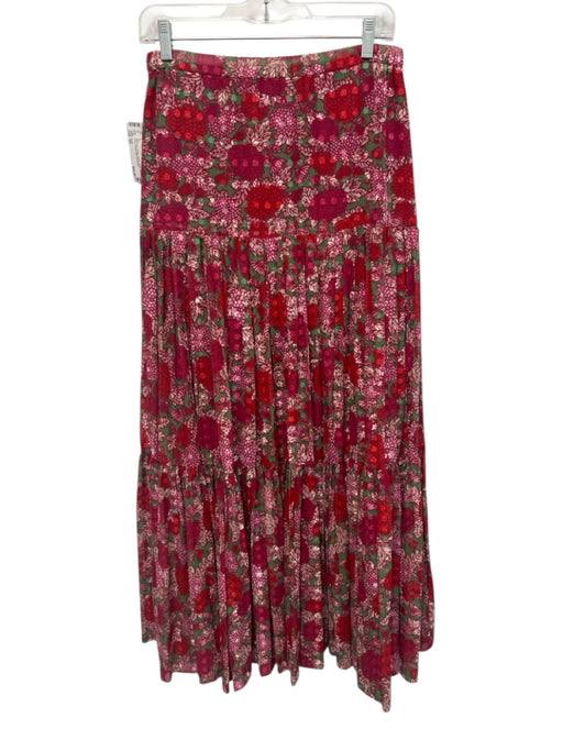 Alexis Size XS Red, Pink, Green Cotton Elastic Waist Floral Tiered Maxi Skirt Red, Pink, Green / XS