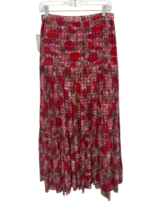 Alexis Size XS Red, Pink, Green Cotton Elastic Waist Floral Tiered Maxi Skirt Red, Pink, Green / XS