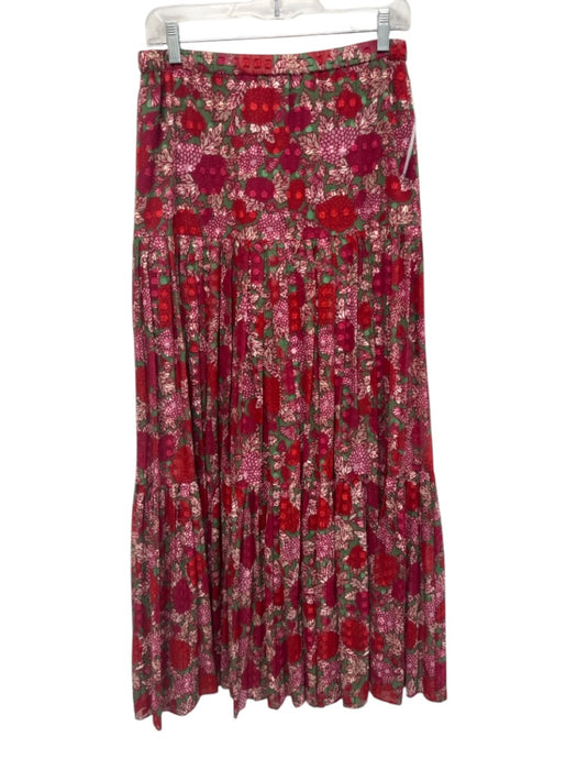 Alexis Size XS Red, Pink, Green Cotton Elastic Waist Floral Tiered Maxi Skirt Red, Pink, Green / XS