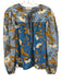 Ulla Johnson Size 0 Blue, Brown, Cream Cotton Blend Long puff sleeve Floral Top Blue, Brown, Cream / 0